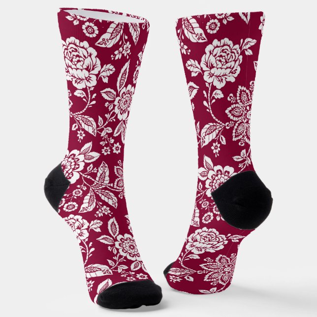 Roter Hintergrund mit weißer Blüte Socken (Gewinkelt)