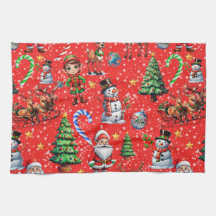 Roter Hintergrund Weihnachtsdekorationsmuster Geschirrtuch