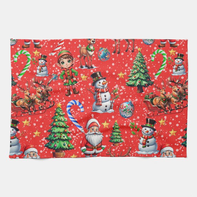 Roter Hintergrund Weihnachtsdekorationsmuster Geschirrtuch (Horizontal)