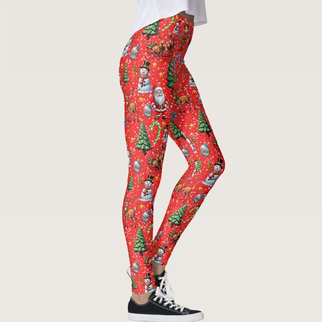 Roter Hintergrund Weihnachtsdekorationsmuster Leggings (Von Creator hochgeladen)