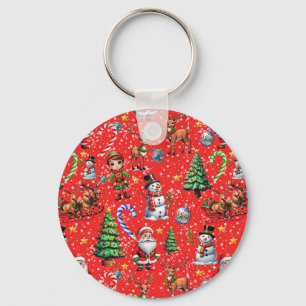 Roter Hintergrund Weihnachtsdekorationsmuster Schlüsselanhänger