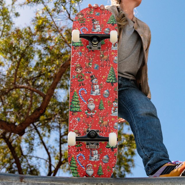 Roter Hintergrund Weihnachtsdekorationsmuster Skateboard (Von Creator hochgeladen)