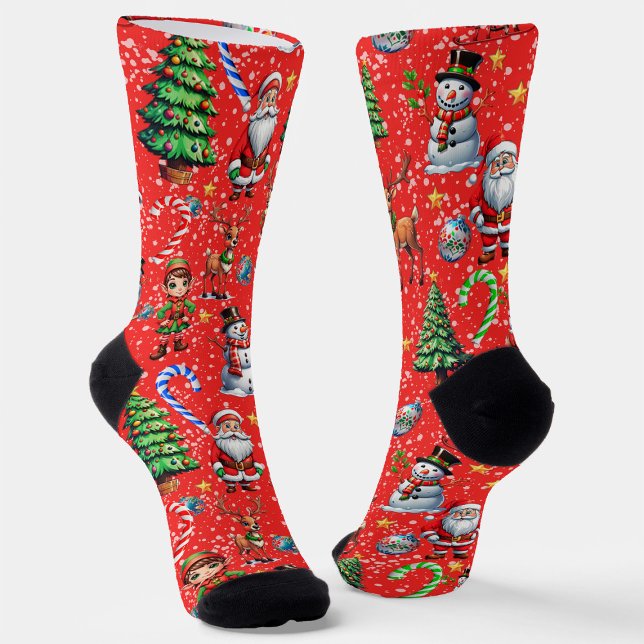 Roter Hintergrund Weihnachtsdekorationsmuster Socken (Von Creator hochgeladen)