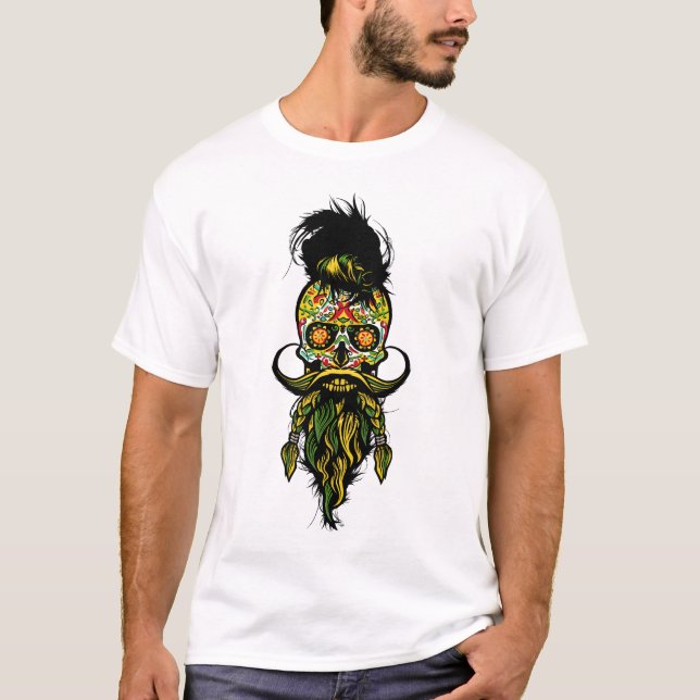 Roter Hipster Skull Bartvogel T-Shirt (Vorderseite)