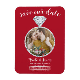 Roter Hochzeitsring Bling Foto Save-the-Date Magnet