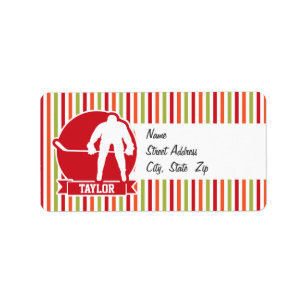 Roter Hockeyspieler, Rot, Orange, Grün Adressaufkleber