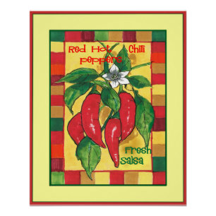 Roter Hot Chili Paprikaschoten auf Weinkeller Flie Poster