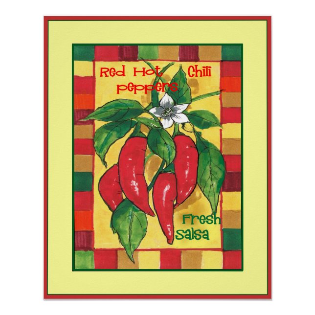 Roter Hot Chili Paprikaschoten auf Weinkeller Flie Poster (Vorderseite)