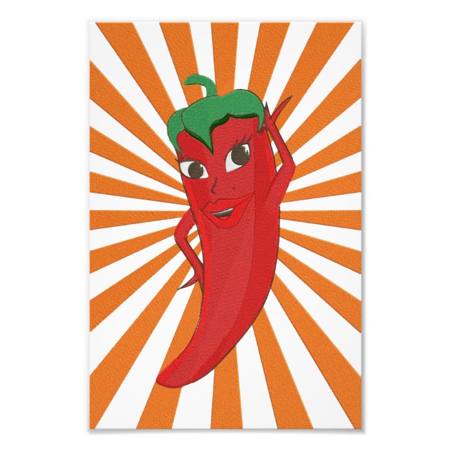 Roter Hot Pepper Diva Imitate Stickerei drucken Fotodruck (Vorne)
