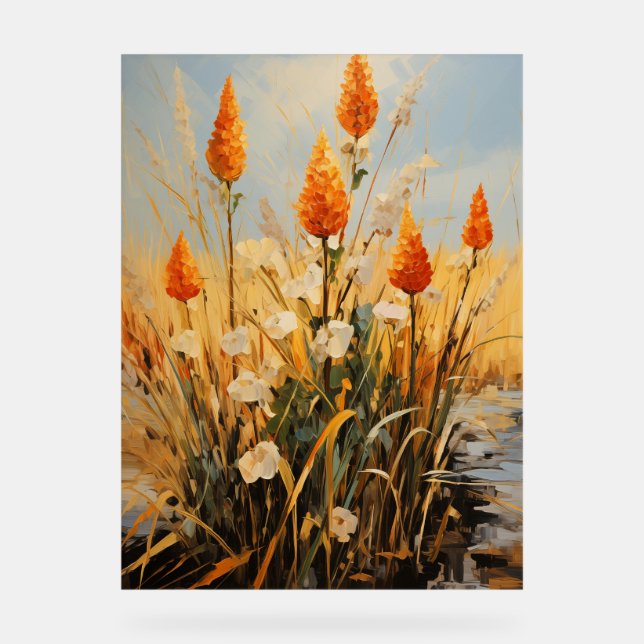 Roter Hot Poker - Impasto Floral Acrylschild (Vorderseite)