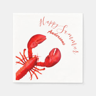 Roter Hummer mit weißem, fröhlichen Sommernamen Serviette