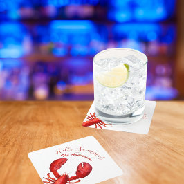 Roter Hummer Weißer Sommername Partys Rechteckiger Pappuntersetzer