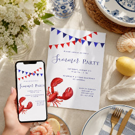 Roter Hummerstrand im Sommer Party im Freien Einladung