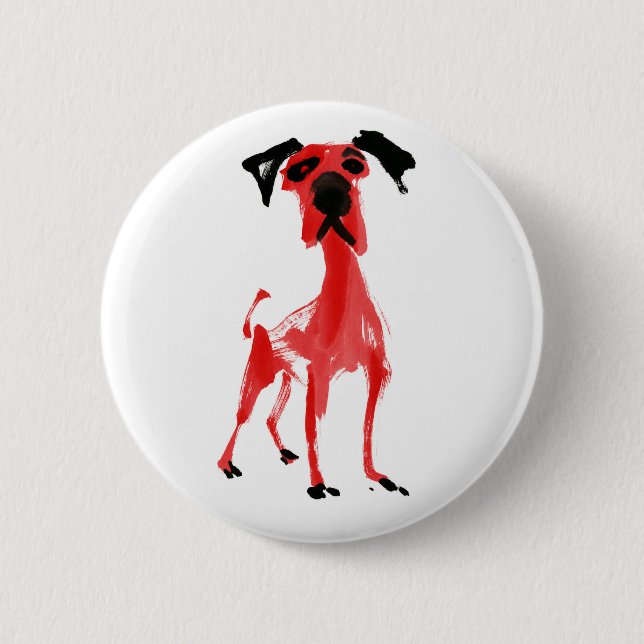 Roter Hund | Expressiver Roter und Schwarzer Kunst Button (Vorderseite)