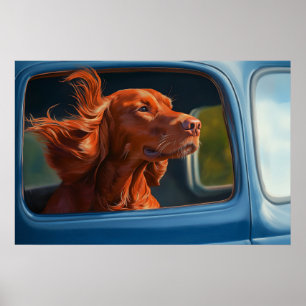 Roter Hund genießt atemberaubende Autofahrt Kunstp Poster