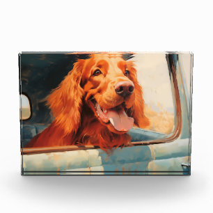 Roter Hund im klassischen LKW-Fenster Kunstprint Fotoblock