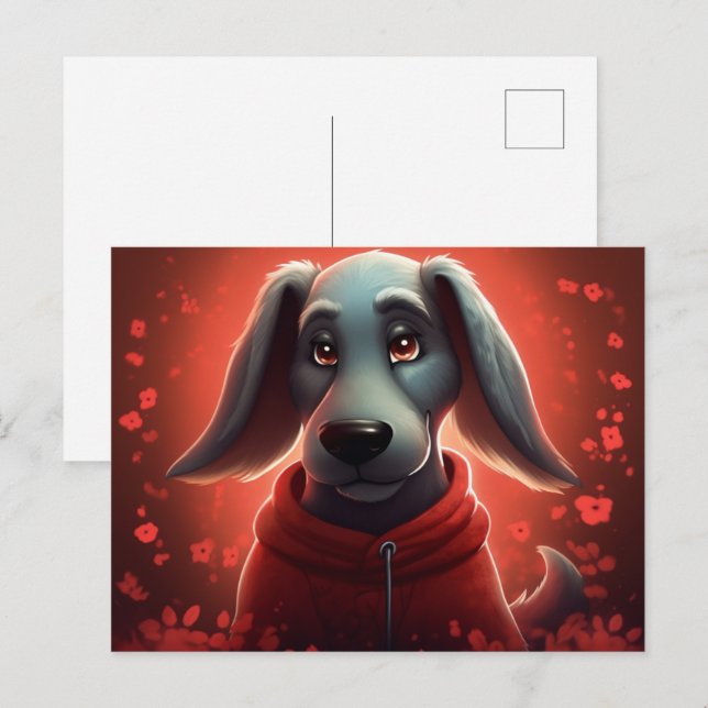 Roter Hund Postkarte (Vorne/Hinten)