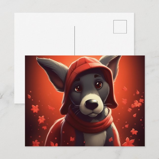 Roter Hund Postkarte (Vorne/Hinten)