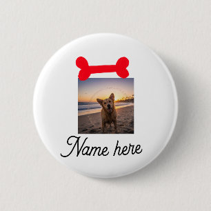 Roter Hundeknochen-Foto Haustier Hund Katze Name e Button