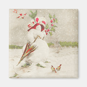 Roter Hut Schneefrau Vintage Magnet
