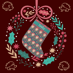 Roter Igel im Weihnachtsbaummuster Großer Weihnachtsstrumpf