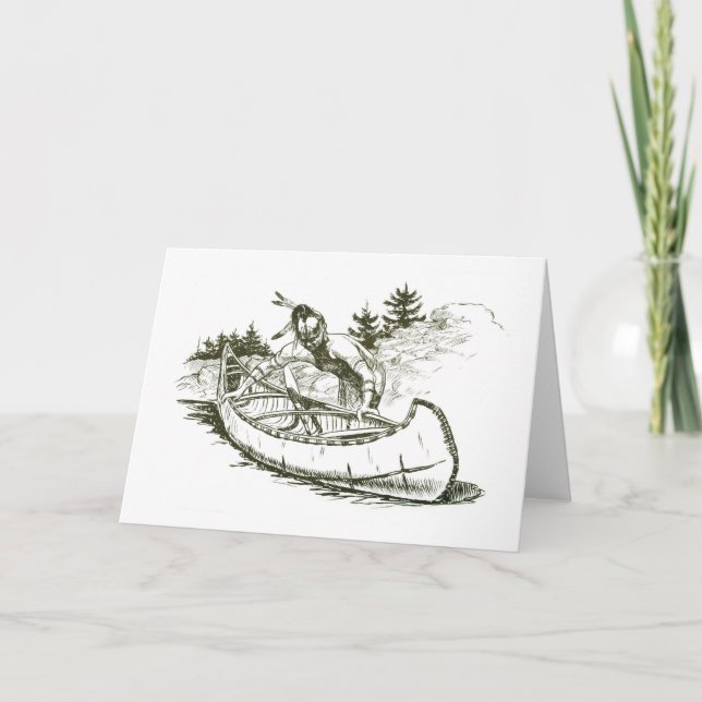 Roter Indianer mit Kanu Feiertagskarte (Vorderseite)