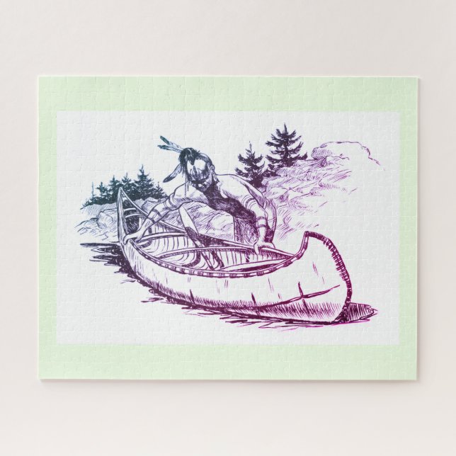 Roter Indianer mit Kanu Puzzle (Horizontal)