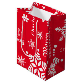 Roter Individuelle Name Weihnachtsschnee Mittlere Geschenktüte