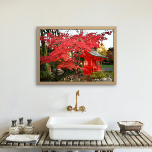 Roter Japanischer Ahorn und Gartenschrein Fotodruck