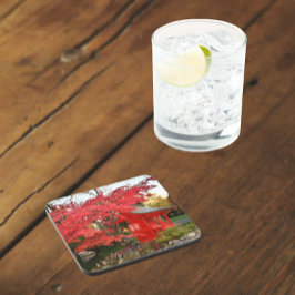 Roter Japanischer Ahorn und Gartenschrein Getränkeuntersetzer