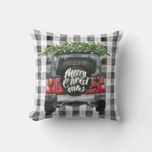 Roter Jeep Weihnachtsbaum Kissen