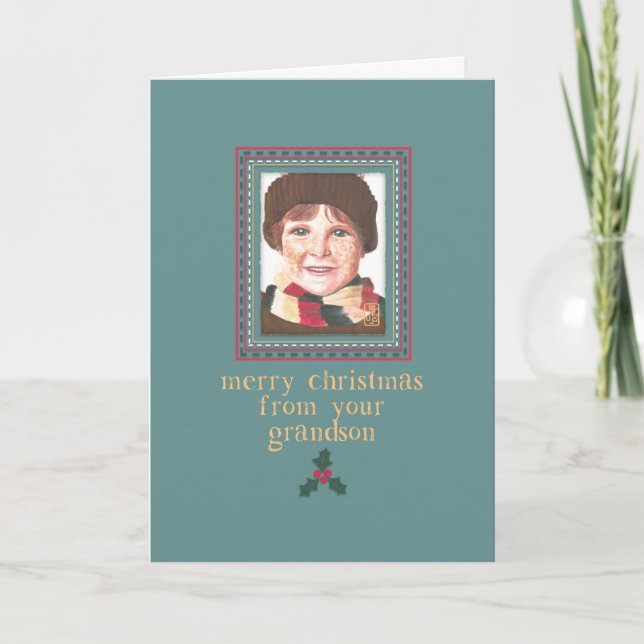 Roter Junge zu Oma Weihnachtskarte Karte (Vorderseite)