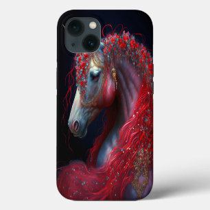 Roter Juwelen-Einhorn Fantasy-Kunst iPhone 13 Hülle