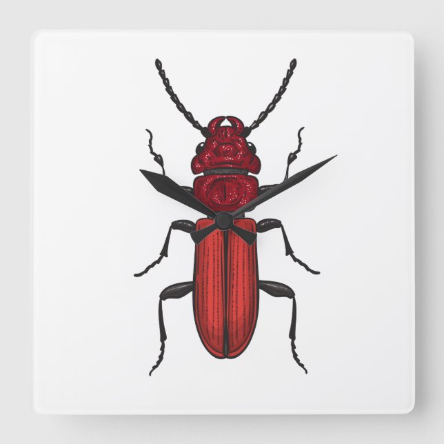 Roter Käfer Quadratische Wanduhr (Vorderseite)