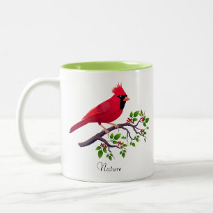 Roter Kardinal auf einem Baumzweig Zweifarbige Tasse