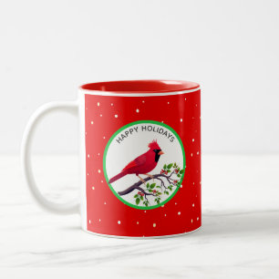 Roter Kardinal auf einem Baumzweig Zweifarbige Tasse