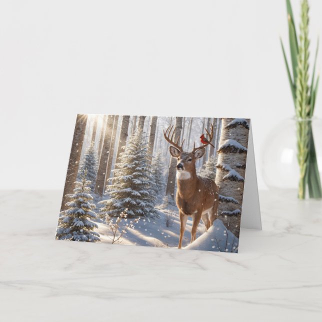 Roter Kardinal auf einem Hirschgefecht Karte (Vorderseite)