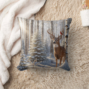 Roter Kardinal auf einem Hirschgefecht Kissen