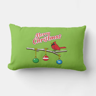 Roter Kardinal auf kahlem Weihnachtszweig - Frohe  Lendenkissen