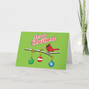 Roter Kardinal auf kahlen Weihnachtszweig - Frohe Karte
