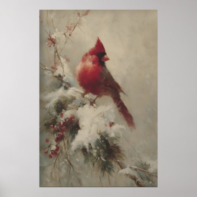 Roter Kardinal auf schneebedecktem Ast, viktoriani Poster (Vorne)