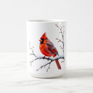 Roter Kardinal auf schneebedecktem Ast – Winterpra Kaffeetasse