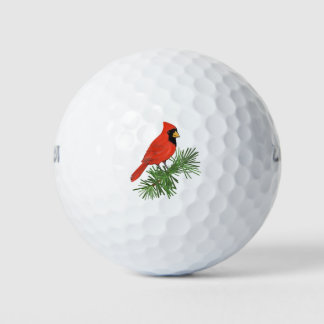 Roter Kardinal Bird auf Pine Tree Golfball