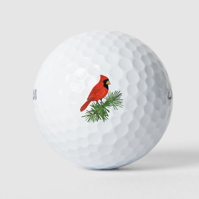 Roter Kardinal Bird auf Pine Tree Golfball (Vorderseite)
