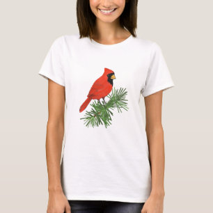 Roter Kardinal Bird auf Pine Tree T-Shirt