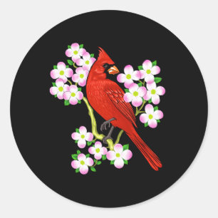 Roter Kardinal Bird Dogwood Blume North Carolina V Runder Aufkleber