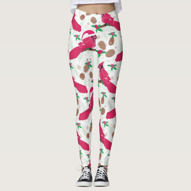 Roter Kardinal Bird santa Leggings (Vorderseite)