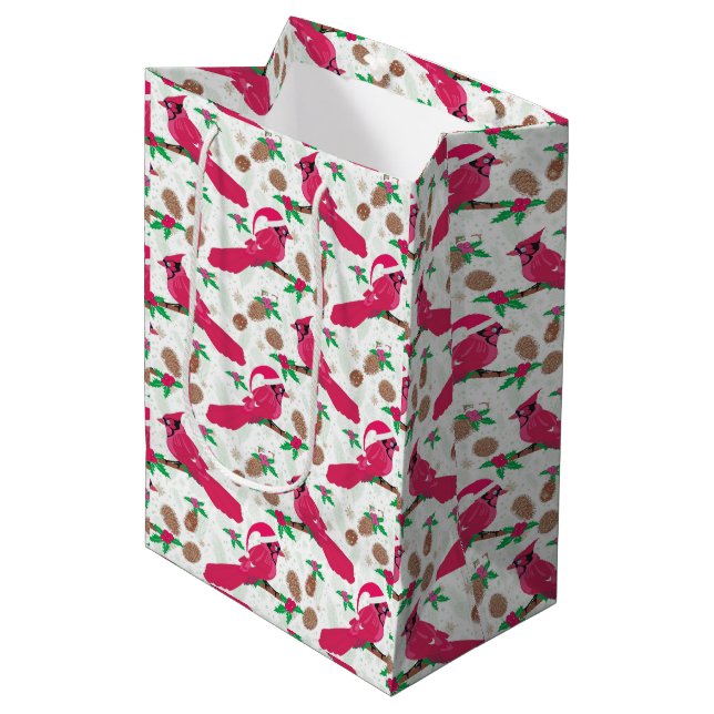 Roter Kardinal Bird santa Mittlere Geschenktüte (Vorderseite Schrägansicht)