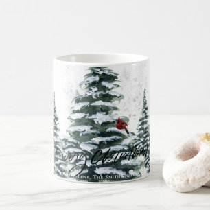 Roter Kardinal Bird von Rustic Green Winter Pine T Kaffeetasse