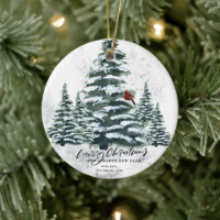 Roter Kardinal Bird von Rustic Green Winter Pine T